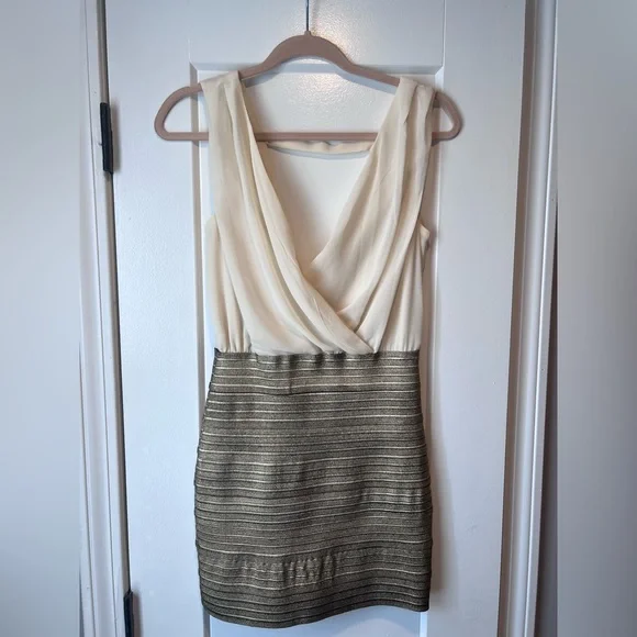 gold flowy mini dress Eloise Hand Beaded Mini Dress - Gold Swirl Print main image 1
